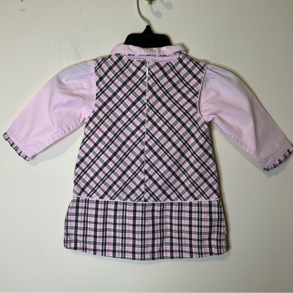 VINTAGE Strasburg Two Piece Dress Girls 18 Months Pink Blouse Pink Brown Plaid - Picture 2 of 13